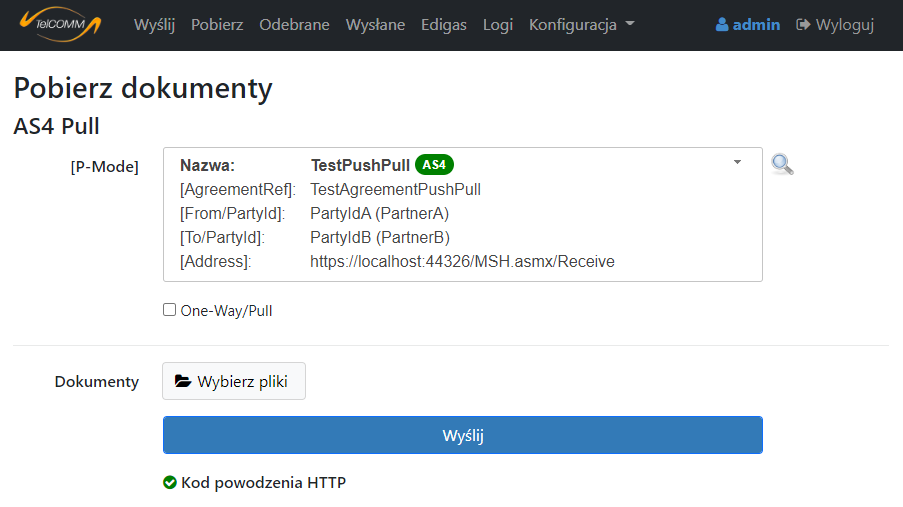 Ekran „Pobierz”– po analizie wysyłki |protokół AS4 | AS4 | B2B| Edigas | EDIG@S