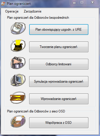 G?ówne okno systemu TelGAZ - moduł Ograniczenia firmy TEL-STER Sp. z o.o.